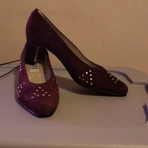 Women’s Suede Purple Heels with Gold Stud Detail